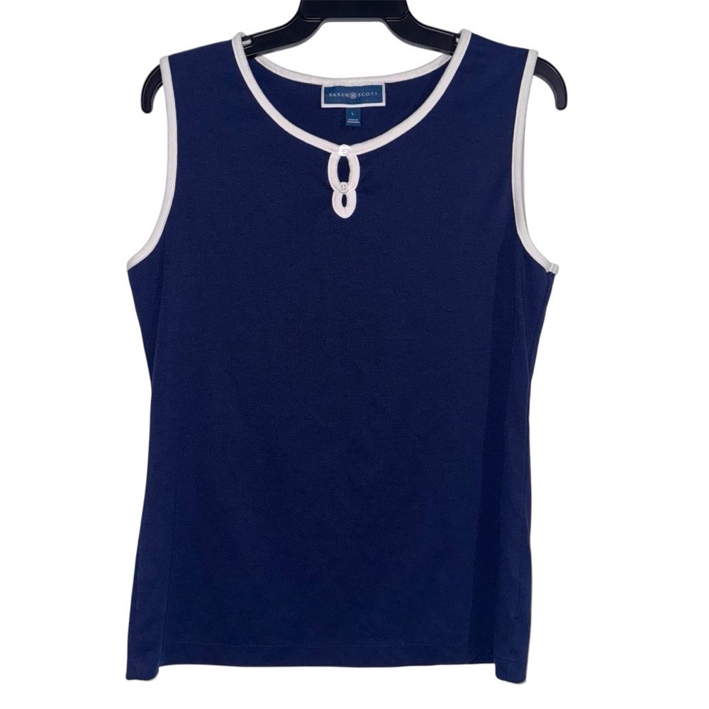 Karen Scott Women's Relaxed Sleeveless Keyhole Tank Top Navy/White Size Large